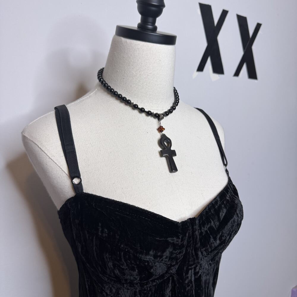 Vintage TRIPP NYC Black Velvet Mini Dress Goth Club Original Rocket Label RARE S - Picture 3 of 11